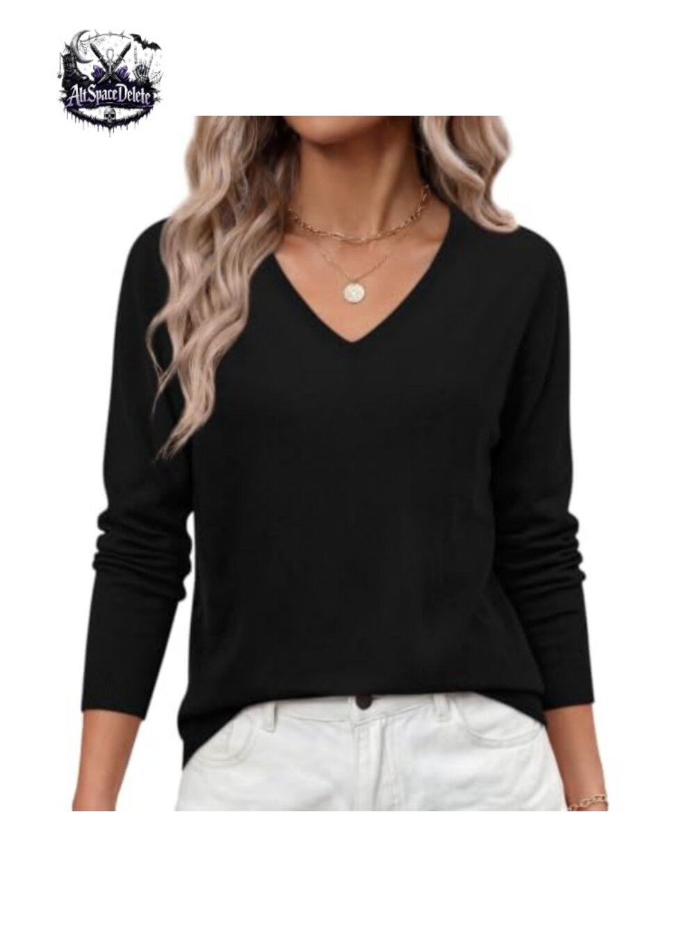Women's V Neck Long Sleeve Knit Pullover Sweater Soft Stretch Lightweight